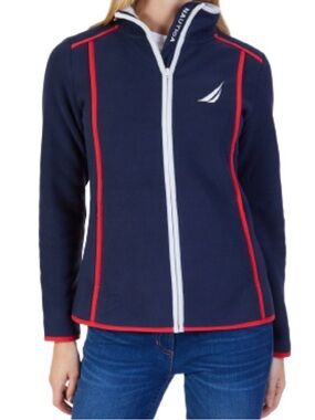 Nautica Navy Zip-Front Jacket with Red Trim size large